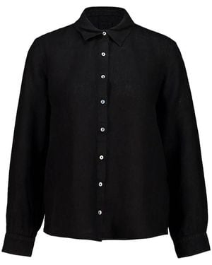 120% Lino Camisa Con Botones - Negro