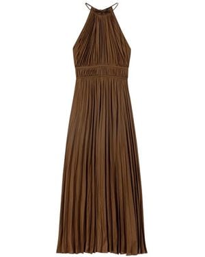 Maje Pleated Halterneck Midi Dress - Brown