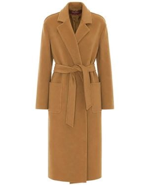Max Mara Belted Virgin Wool Coat - Natural