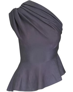 KHAITE One-Shoulder Ruffled Top - Grey