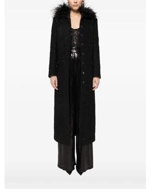 Nissa Feathers Detail Bouclé Coat - Black