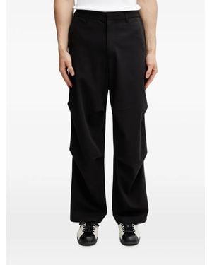 Filling Pieces Pleat-Detail Logo-Embroidered Wide-Leg Trousers - Black
