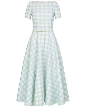 Oscar de la Renta Gingham Wool-Blend Dress - Blue