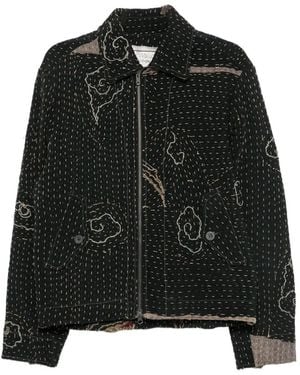 By Walid Dragon-Embroidered Quilted Jacket - Black