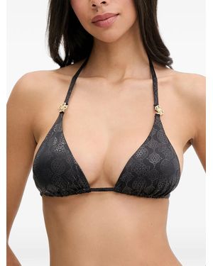 Guess Logo-Pattern Halterneck Bikini Top - Black