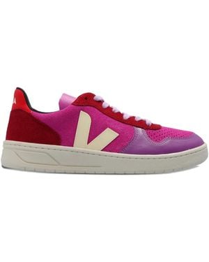 Veja V-10 Leather Trainers - Pink