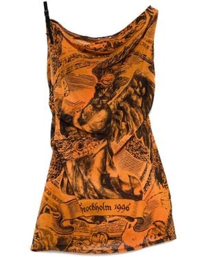 Acne Studios Vestido Corto Asimetrico De Malla - Naranja