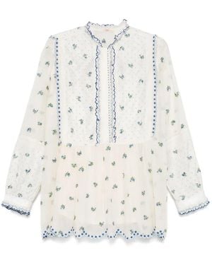 Péro Floral-Embroidered Blouse - White