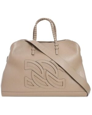 Casadei Double C Embossed Leather Tote Bag - Natural