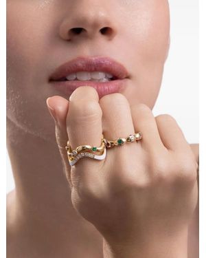 Cicada Jewelry Diamond And Emerald Wave Ring - Pink