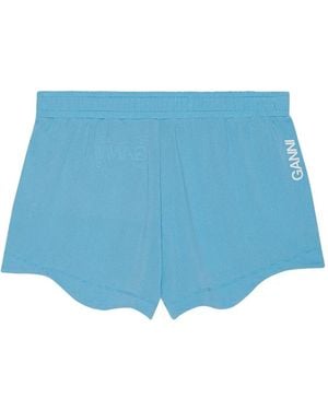 Ganni Logo-Print Shorts - Blue