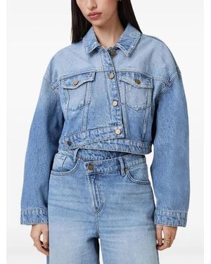 AllSaints Distressed Cropped Denim Jacket - Blue