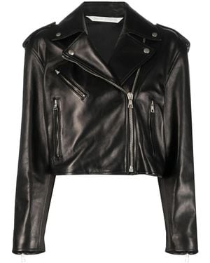 Palm Angels Zip-Up Leather Jacket - Black