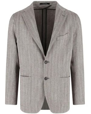 Tagliatore Herringbone Notch Lapel Tailored Jacket - Grey