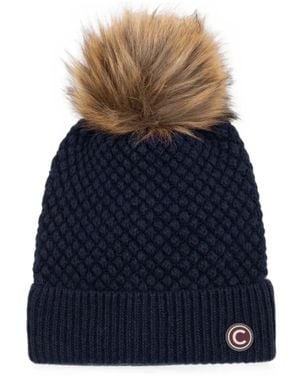 Colmar Pom-Pom Waffle-Knit Beanie Hat - Blue