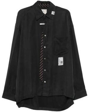 Maison Mihara Yasuhiro Logo-Patch Tie-Detail Shirt - Black