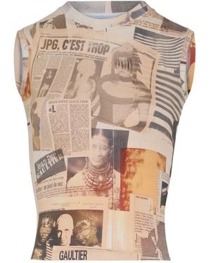 Jean Paul Gaultier Newspaper-Print Cotton Ribbed Tank Top - Natural