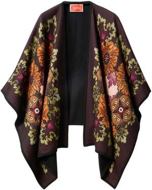 La DoubleJ Floral-Patterned Wool Cape - Black