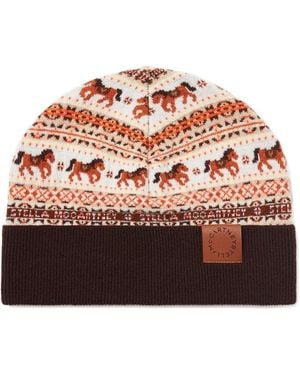Stella McCartney Fair Isle Horse-Pattern Label Beanie - Red