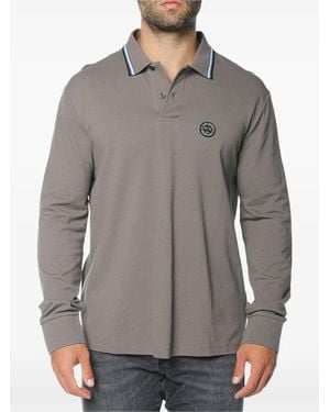 ARMANI EXCHANGE Logo-Patch Long-Sleeve Polo Shirt - Grey