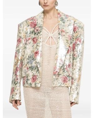 Nissa Floral-Print Sequin-Embellished Blazer - Natural