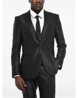 Corneliani Satin-Finish Peak-Lapel Suit - Black