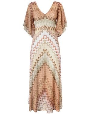 Missoni Zigzag Butterfly-Sleeve Maxi Dress - Natural
