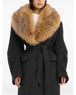 ROTATE BIRGER CHRISTENSEN Herringbone Faux-Fur Collar Coat - Black