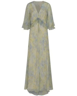 Alberta Ferretti Ruffled-Detail Floral-Print Dress - Green