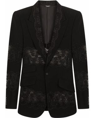 Dolce & Gabbana Lace-Panel Single-Breasted Blazer - Black