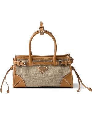 Prada Bonnie Small Linen And Leather Handbag - Natural