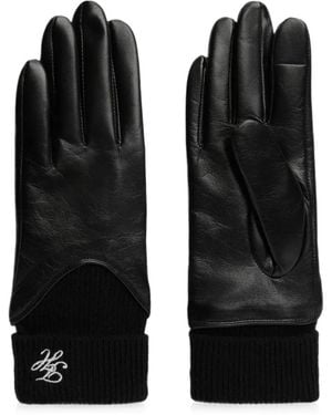 Tommy Hilfiger Ribbed-Cuff Leather Gloves - Black