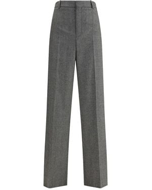 Saint Laurent Check-Pattern Wool Trousers - Grey