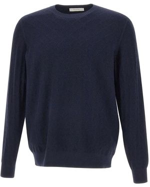 Diktat Trui Met Ronde Hals En Diamanten Patroon - Blauw