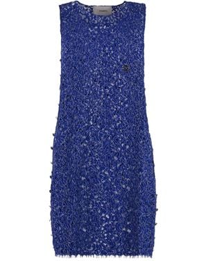 Coperni Lace Floral-Pattern Mini Dress - Blue