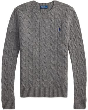 Polo Ralph Lauren Pull En Maille Torsadée À Logo Brodé - Gris