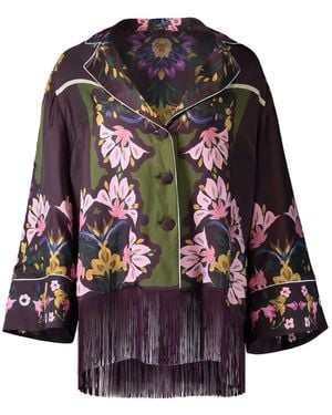 Borgo De Nor Calliope Floral-Print Fringe Shirt - Purple