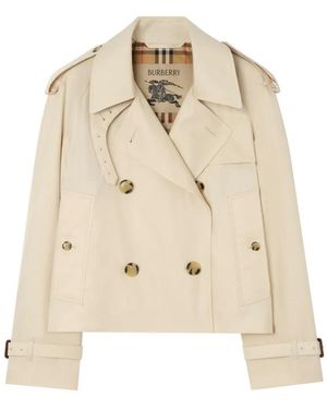 Burberry Cropped Tropical Gabardine Mayfair Trench Jacket - Natural