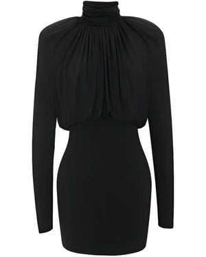 Saint Laurent Draped-Panel Crepe Mini Dress - Black