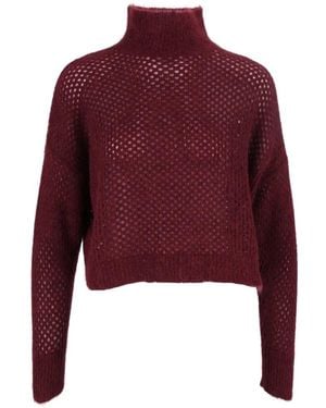 Antonelli Perforated-Knit High-Neck Jumper - Red