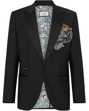 Philipp Plein Tattoo-Appliqué Single-Breasted Blazer - Black