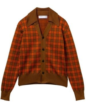 Toga Checked V-Neck Cardigan - Brown