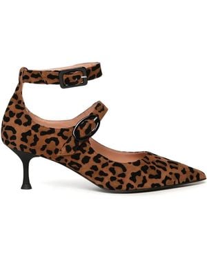 Giuliano Galiano Leopard-Print Buckle Court Shoes - Brown