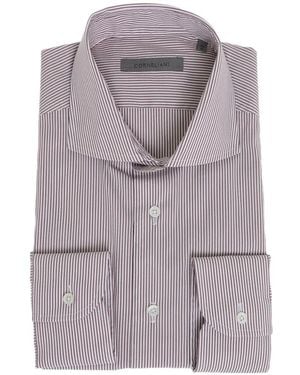 Corneliani Camisa A Rayas Con Cuello Francés - Gris