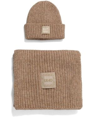 Liu Jo Ribbed Scarf And Beanie - Natural