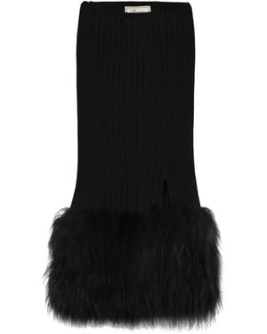 Blumarine Gerippter Midirock Mit Pelzbesatz - Schwarz