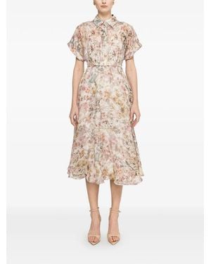 Nissa Belted Floral Print Dress - Natural