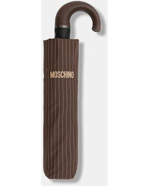 Moschino Pinstripe-Print Logo-Print Umbrella - Brown