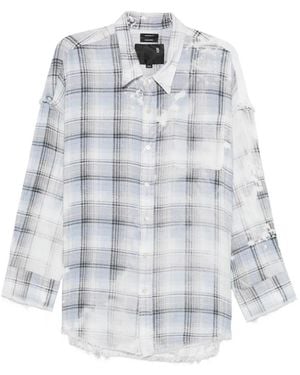 R13 Shredded-Seam Bleached-Plaid Shirt - White