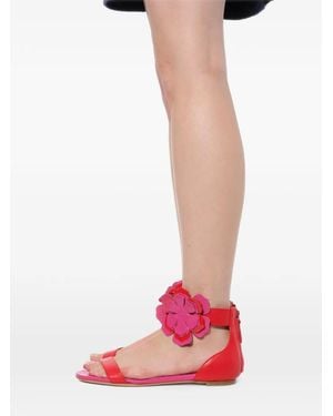 McQueen Floral-Appliqué Leather Sandals - White